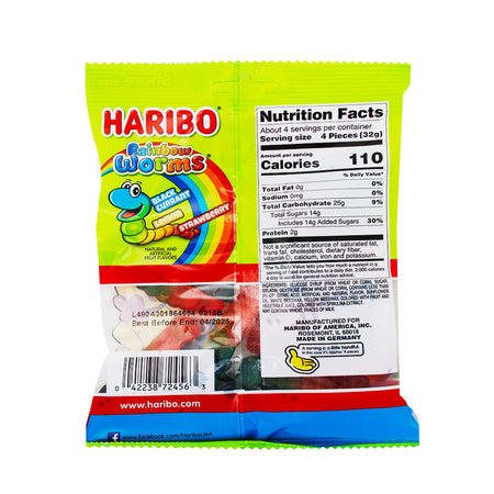 Haribo Rainbow Worms - 5oz  Nutrition Facts Ingredients