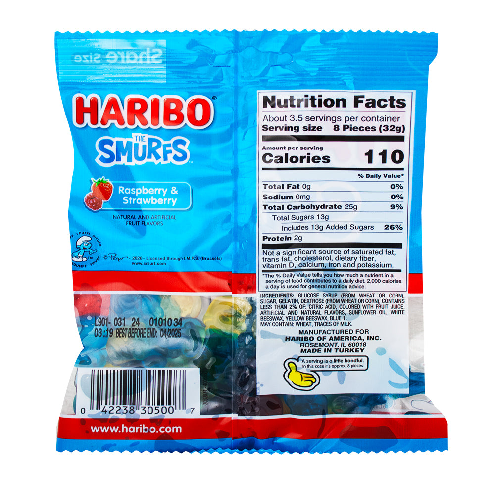 Haribo Smurfs Gummy Candy - 4oz  Nutrition Facts Ingredients