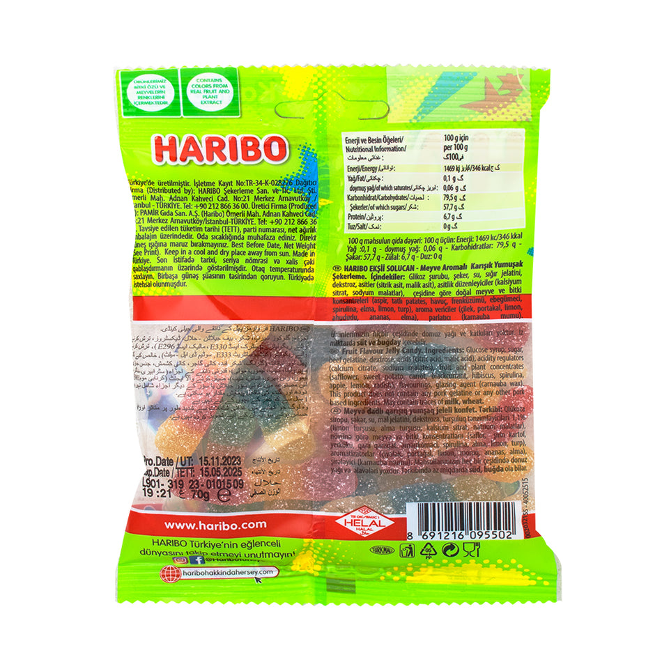 Haribo Halal Sour Fizz Worms  - 70g  Nutrition Facts Ingredients