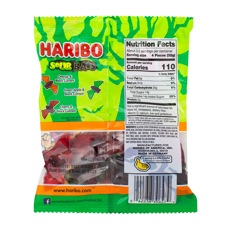 Haribo Sour Vampire Bats - 4oz  Nutrition Facts Ingredients