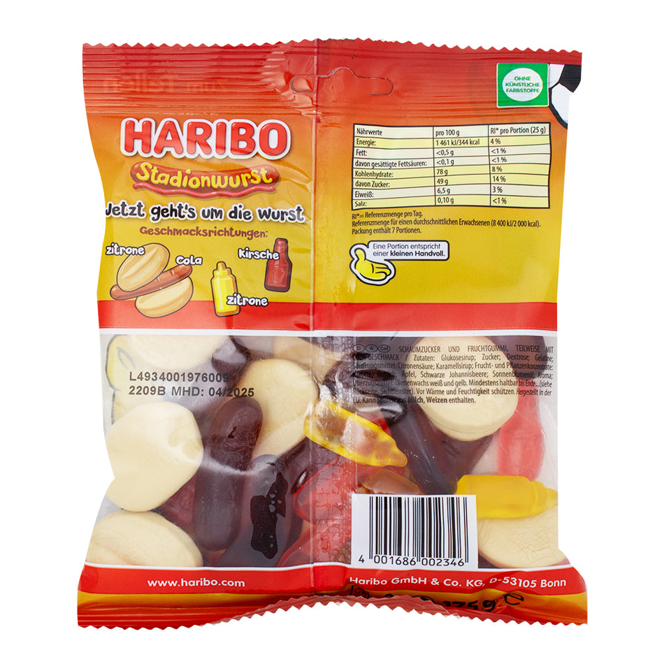 Haribo Stadionwurst (Germany) - 175g  Nutrition Facts Ingredients - Haribo - Haribo Candy - Haribo Gummy - Haribo Gummies