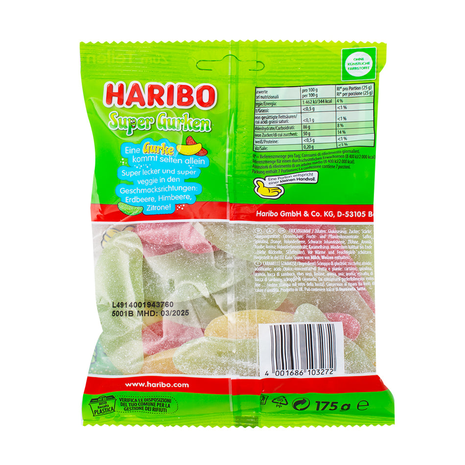 Haribo Euro Super Gurken (Pickles) - 175g  Nutrition Facts Ingredients