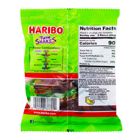 Haribo Twin Snakes Gummy Candy - 5oz  Nutrition Facts Ingredients