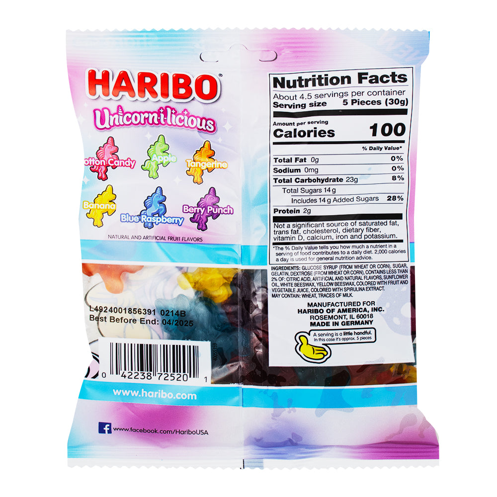 Haribo Unicorn-I-Licious - 5oz  Nutrition Facts Ingredients