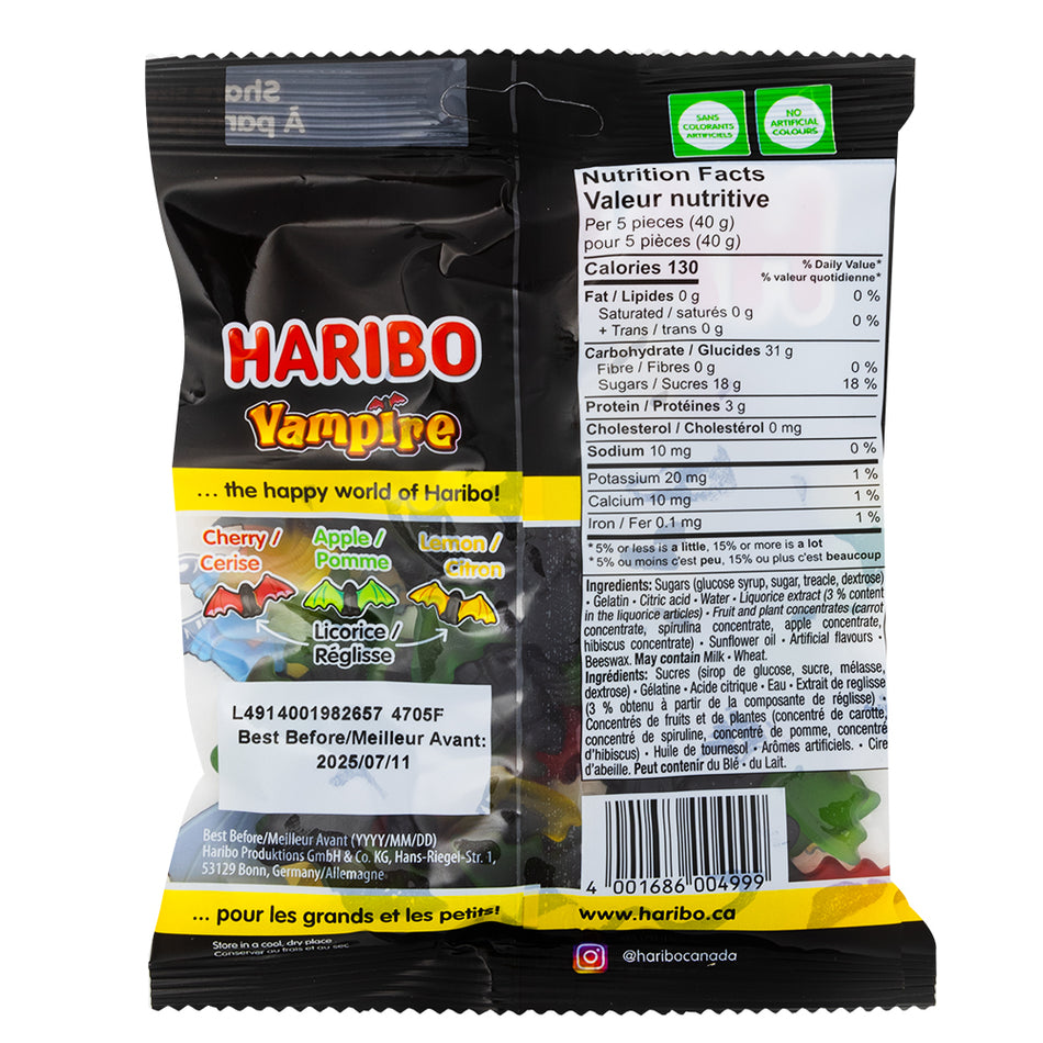 Haribo Vampire Bats Candy - 175g  Nutrition Facts Ingredients