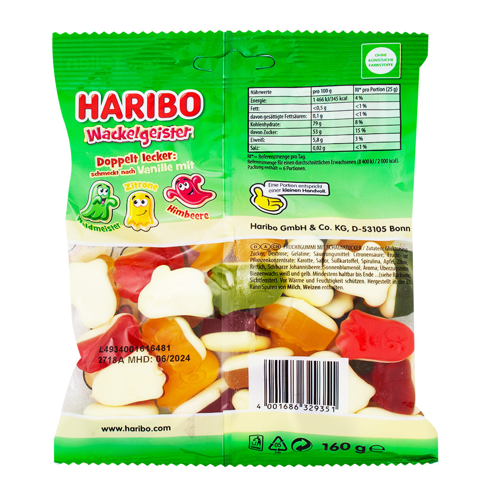 Haribo Wackelgeister (Ghosts) - 160g  Nutrition Facts Ingredients