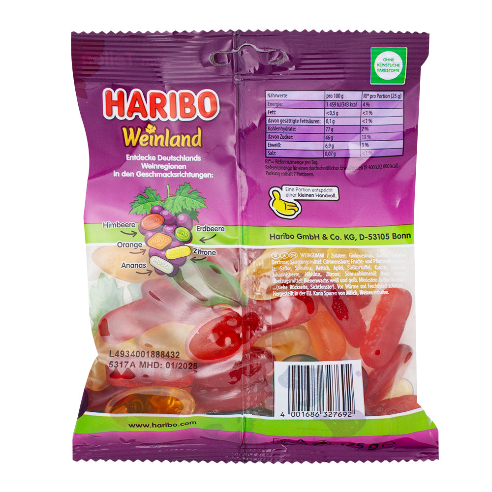 Haribo Euro Weinland Wine Gums - 175g  Nutrition Facts Ingredients