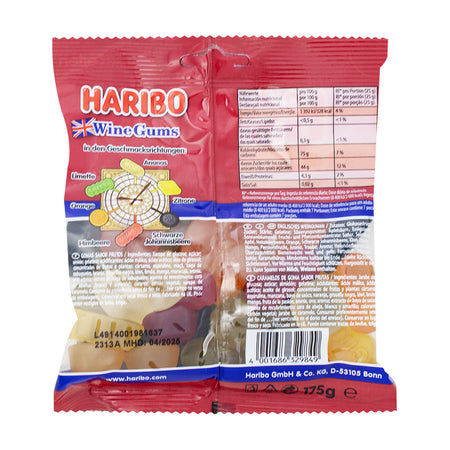 Haribo Wine Gums UK - 175g  Nutrition Facts Ingredients