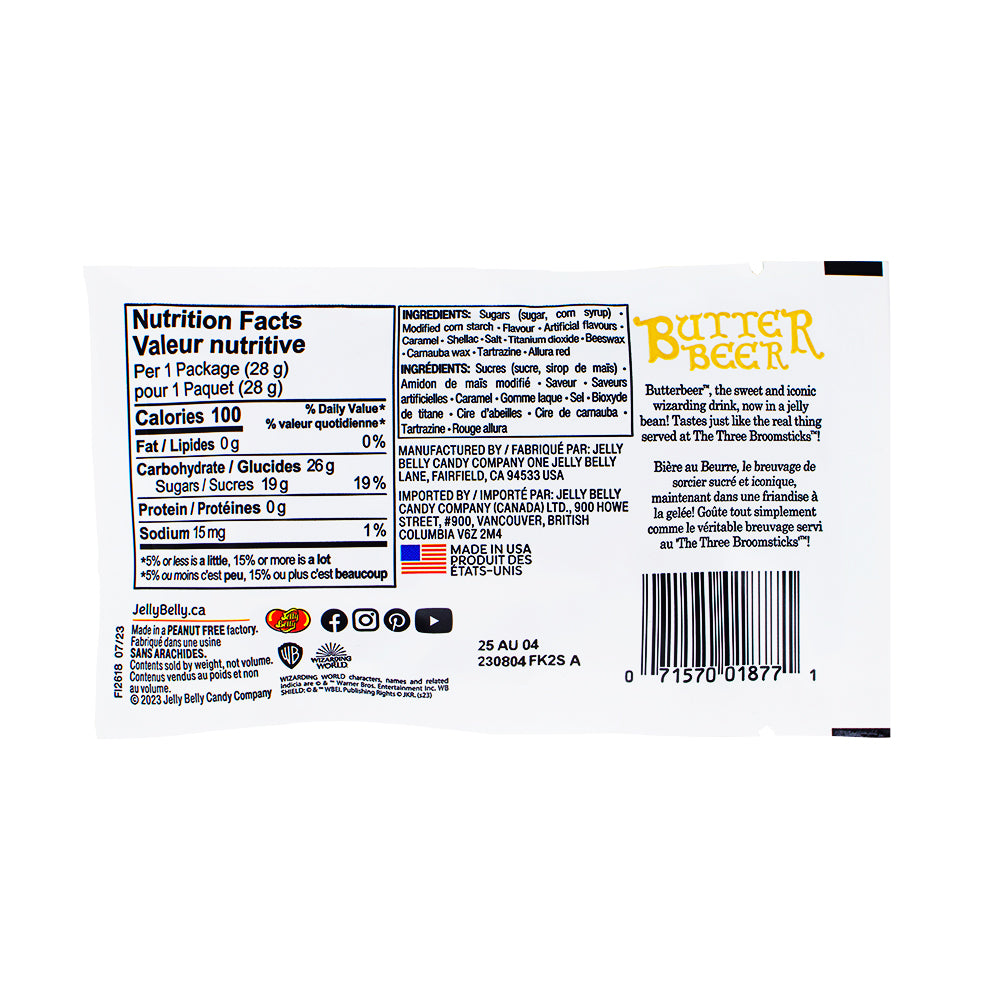 Harry Potter Butterbeer Jelly Beans - 28g Nutrition Facts Ingredients - Jelly Belly - Jelly Beans - Harry Potter Butterbeer - Retro Candies