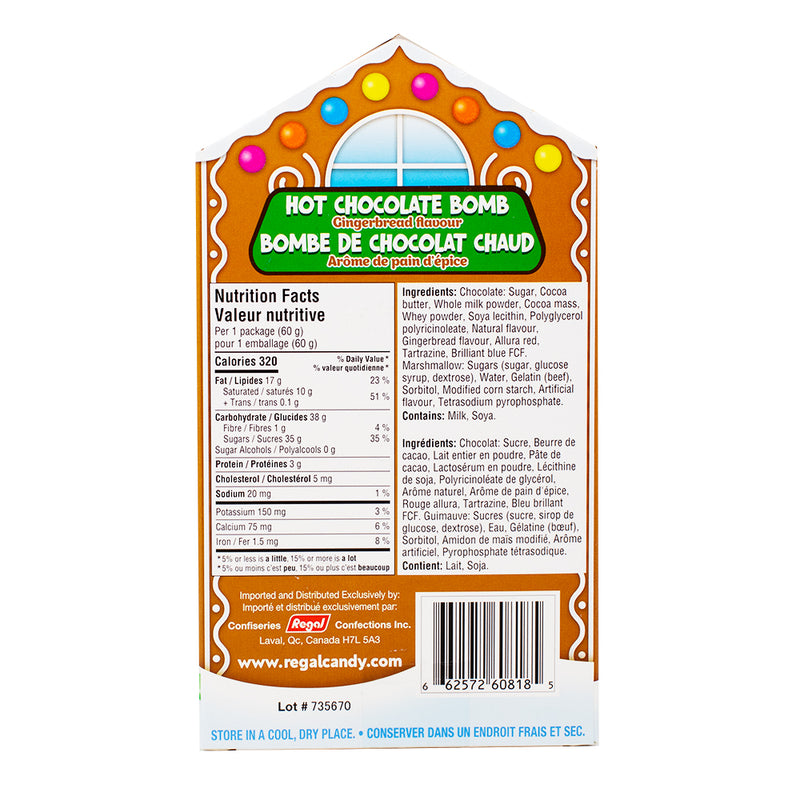 Gingerbread Hot Chocolate Bomb - 60g Nutrition Facts Ingredients - Christmas hot chocolate bomb - Gingerbread hot cocoa bomb - Holiday drink mix - Festive chocolate treat - Winter beverage - Christmas gift idea - Hot chocolate gift set - Seasonal indulgence - Cozy winter drink - Christmas stocking stuffer