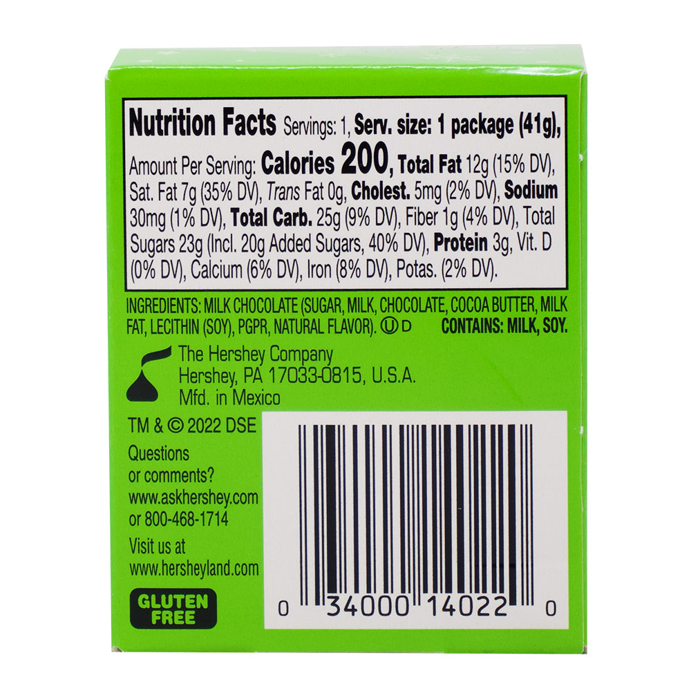 Hershey's Large Solid Milk Chocolate Kisses Grinch - 1.45oz Nutrition Facts Ingredients - Stocking Stuffer - Secret Santa - American Candy