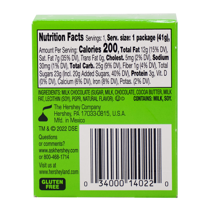 Hershey's Large Solid Milk Chocolate Kisses Grinch - 1.45oz Nutrition Facts Ingredients - Stocking Stuffer - Secret Santa - American Candy