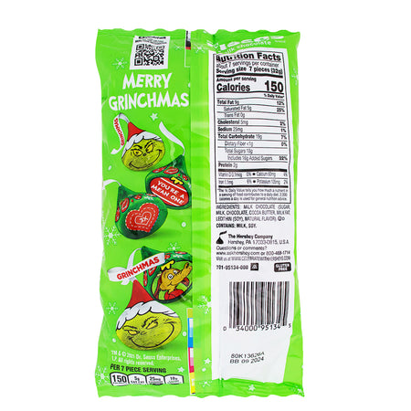 Hershey's Kisses Grinch - 7oz Nutrition Facts Ingredients - Hershey's Kisses - Holiday Chocolate - Christmas Chocolate - Grinch Hershey Kisses
