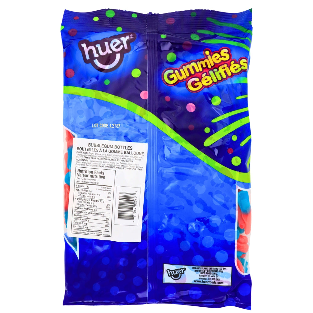 Huer Bubblegum Bottles Gummy Candy Bulk Candy Nutrient Facts - Ingredients