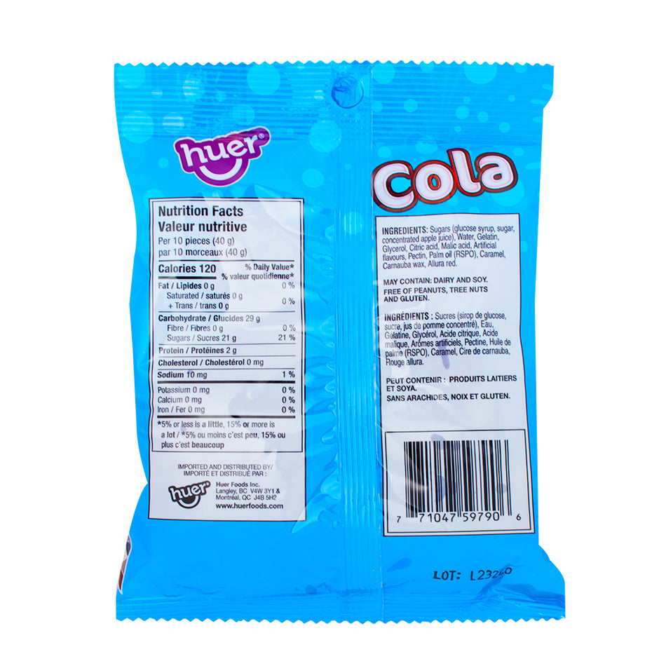 Huer Cola Gummy Bottles - 120g  Nutrition Facts Ingredients