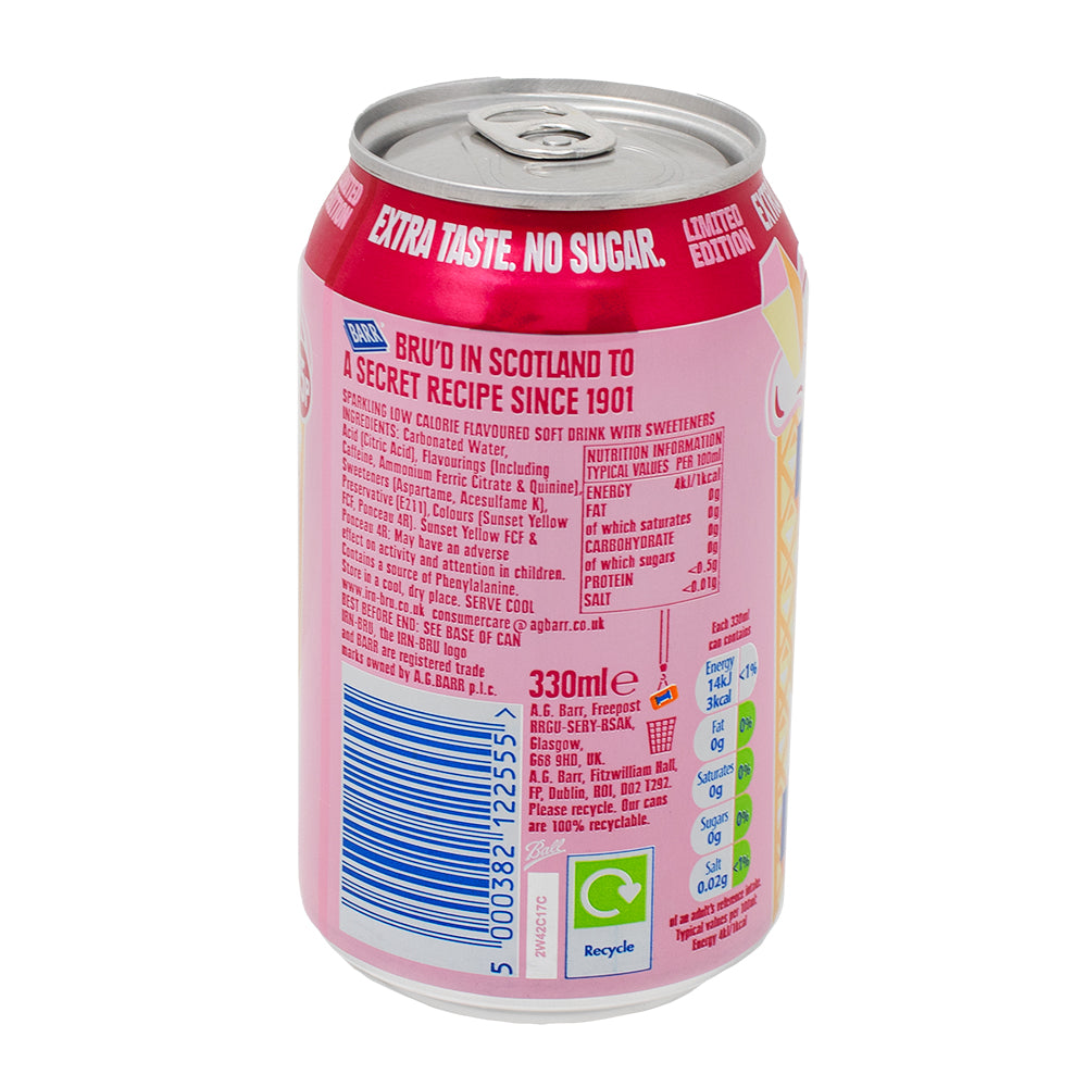 Irn Bru Xtra Raspberry Ripple (UK) - 330mL  Nutrition Facts Ingredients - Irn Bru - Irn Bru Soda - Irn Bru Drink - Irn Bru Canada - UK Drink - UK Soda - Raspberry Soda