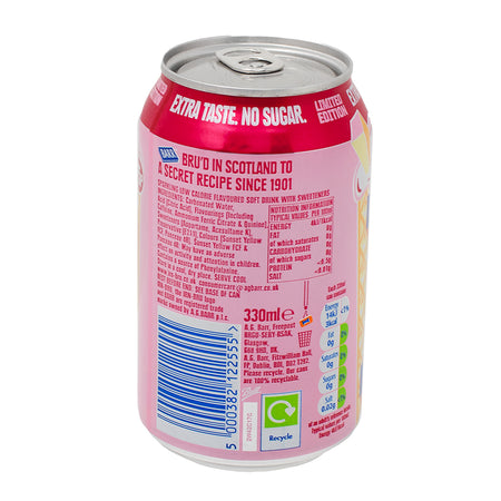 Irn Bru Xtra Raspberry Ripple (UK) - 330mL  Nutrition Facts Ingredients - Irn Bru - Irn Bru Soda - Irn Bru Drink - Irn Bru Canada - UK Drink - UK Soda - Raspberry Soda