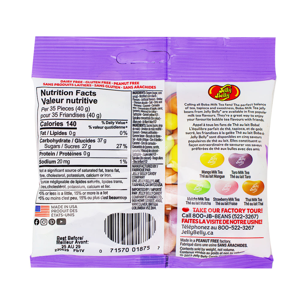 Jelly Belly Boba Milk Tea Bag - 100g Nutrition Facts Ingredients - Jelly Belly - Jelly Beans - Retro Candy - Boba Tea
