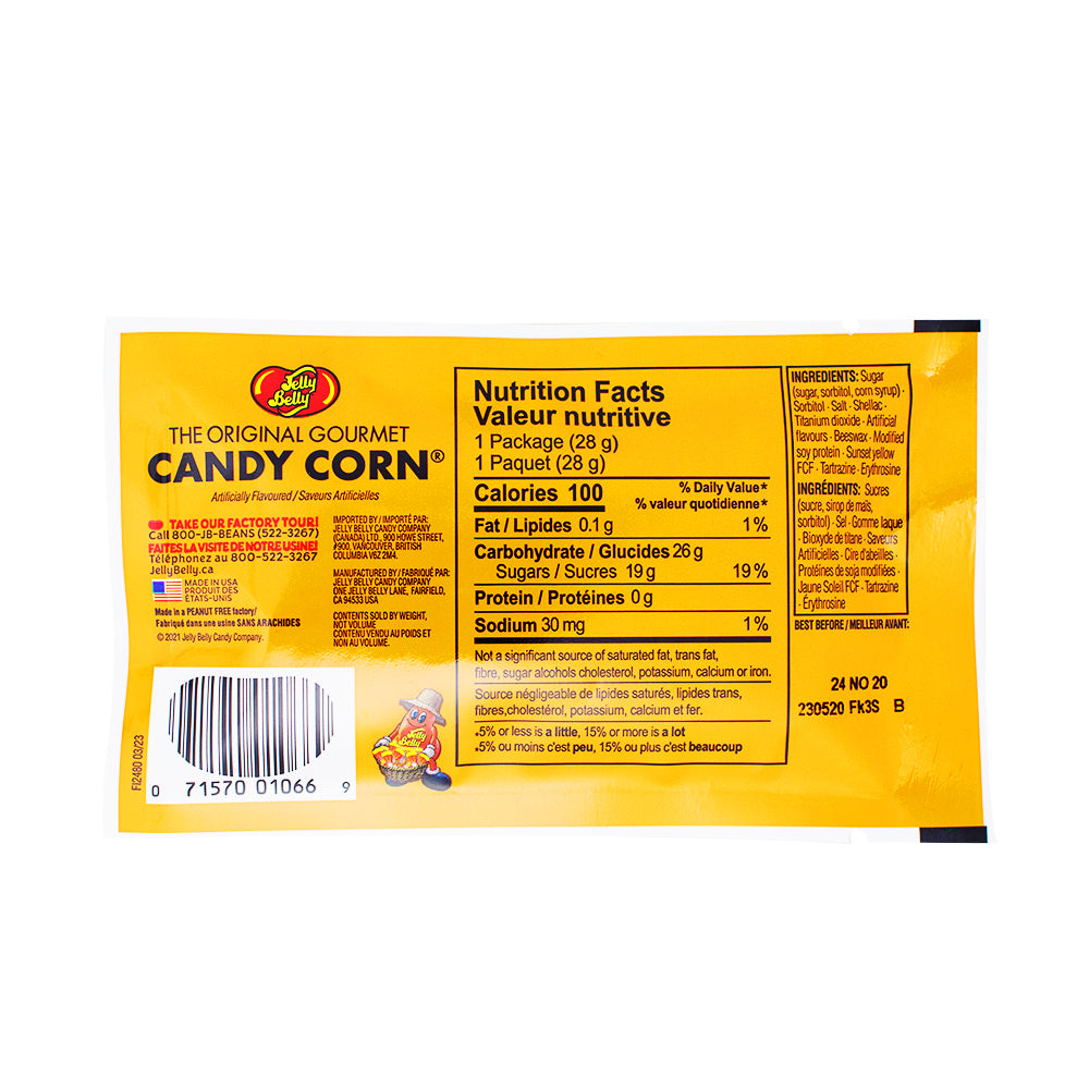 Jelly Belly Candy Corn - 28g Nutrition Facts Ingredients - Old Fashioned Candy - Candy Corn - Halloween Candy