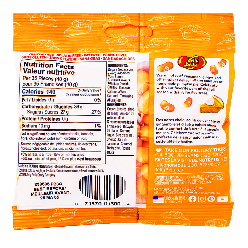 Jelly Belly Pumpkin Grab & Go - 100g Nutrition Facts Ingredients - Jelly Belly - Jelly Beans - Retro Candy