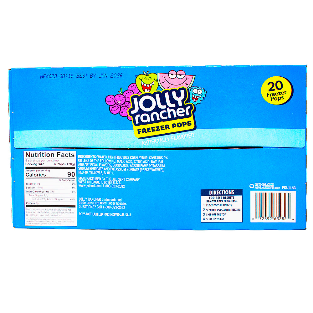 Jolly Rancher Freezer Pops - 20ct  Nutrition Facts Ingredients