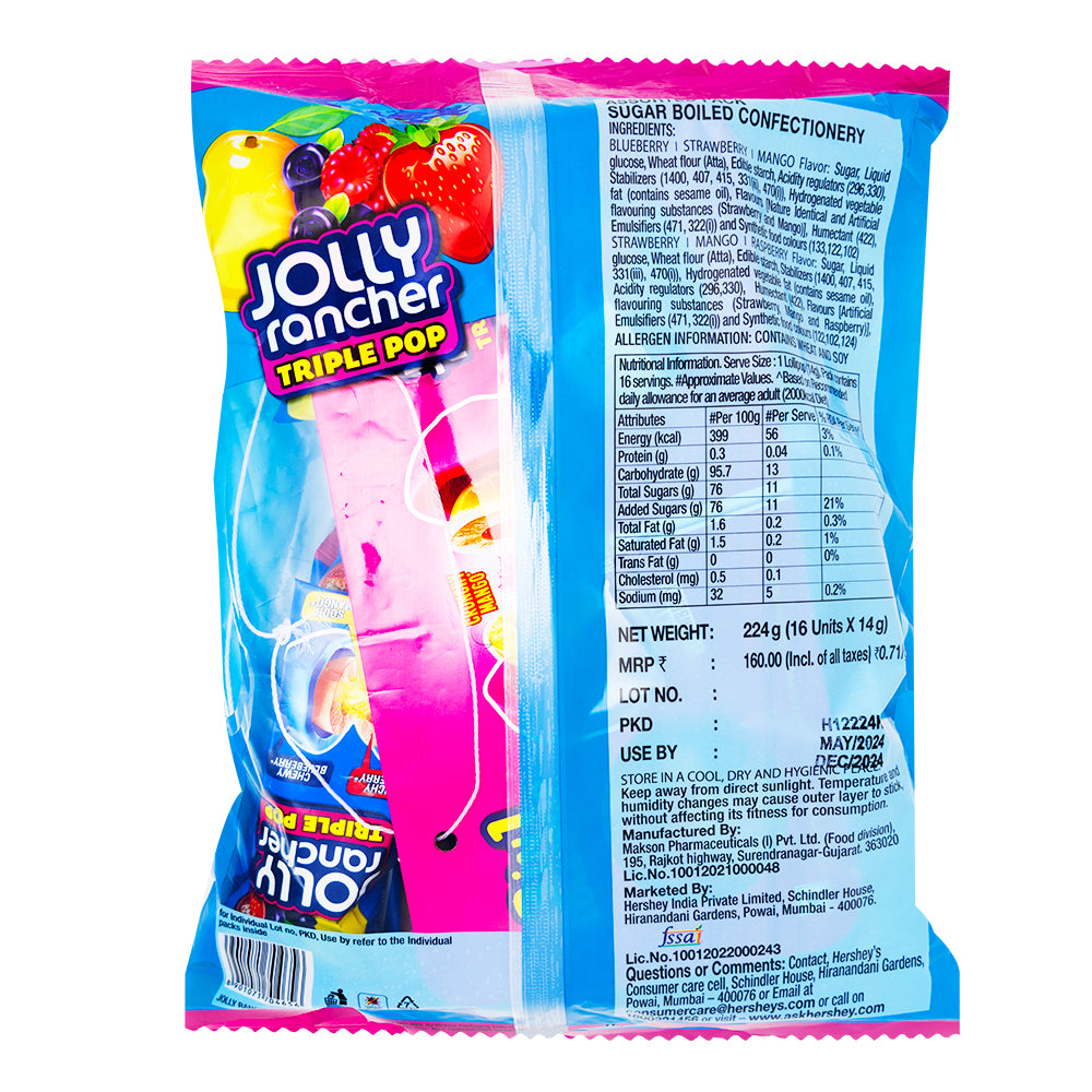 Jolly Rancher Triple Pop (India) - 224g  Nutrition Facts Ingredients
