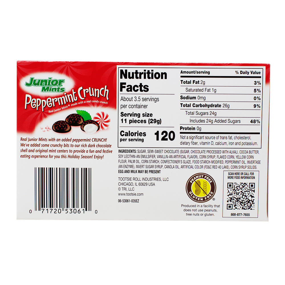 Junior Mints Peppermint Crunch Theatre Pack - 3.5oz Nutrition Facts Ingredients - Junior Mints - Junior Mints Peppermint Candy - Peppermint Candy - Christmas Candy