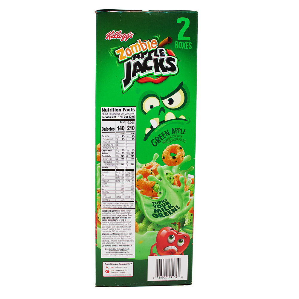 Zombie Apple Jacks Cereal 2 Pack - 26oz Nutrition Facts Ingredients - Apple Jacks Cereal - American Cereal