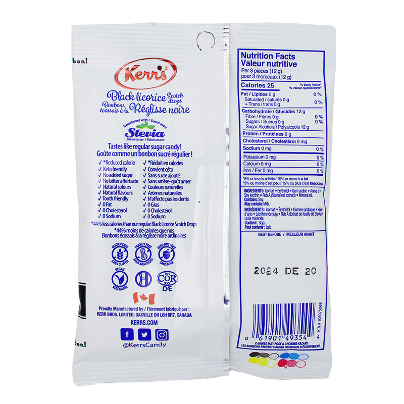 Kerr's Light Black Licorice Scotch Drops No Sugar Added - 90g