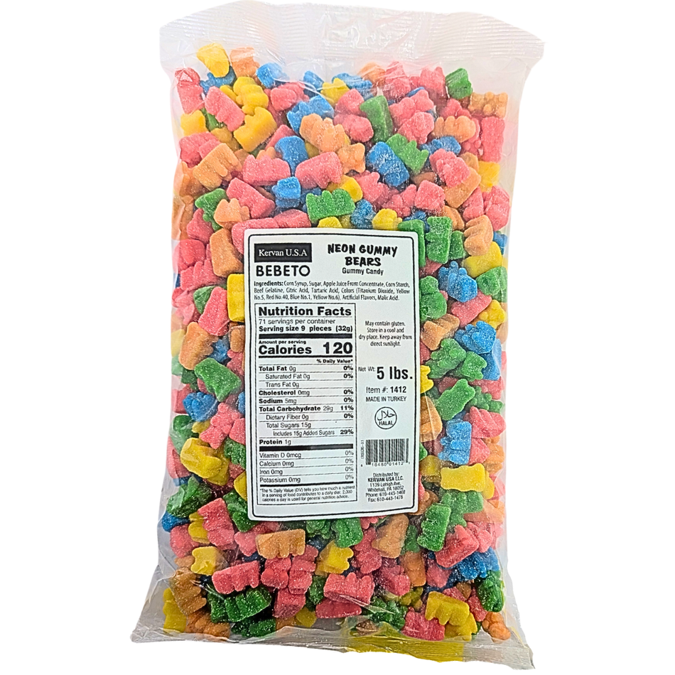Kervan Sour Neon Gummy Bears - 5lbs