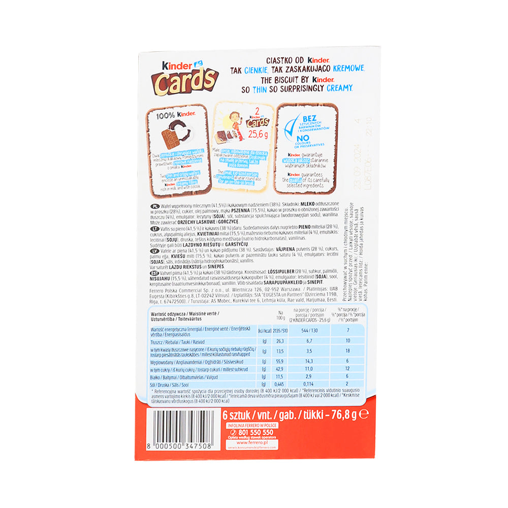 Kinder Cards 3 Pack - 76.8g  Nutrition Facts Ingredients