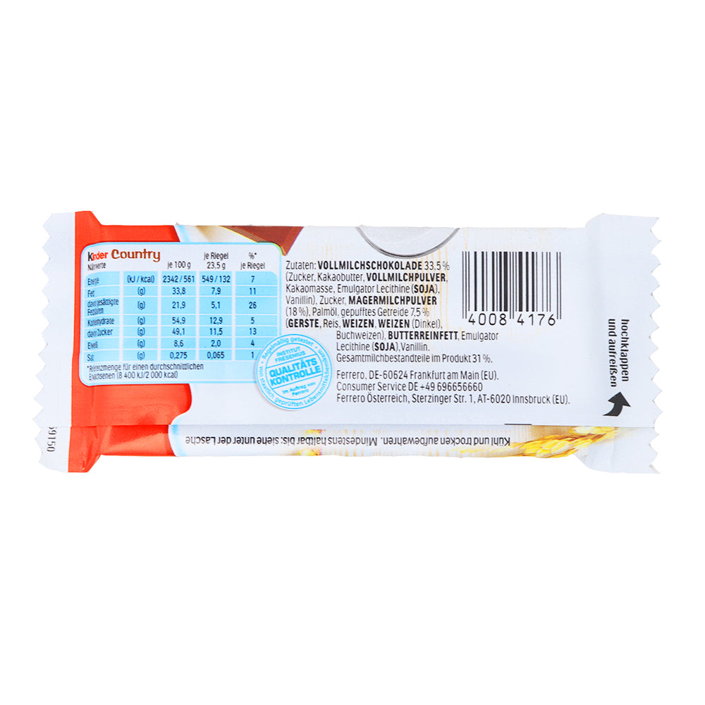 Kinder Country Milk Chocolate  Nutrition Facts Ingredients