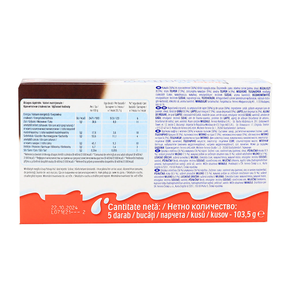 Kinder Happy Hippo Cocoa Cream Biscuits 5-Pack 103.5g  Nutrition Facts Ingredients