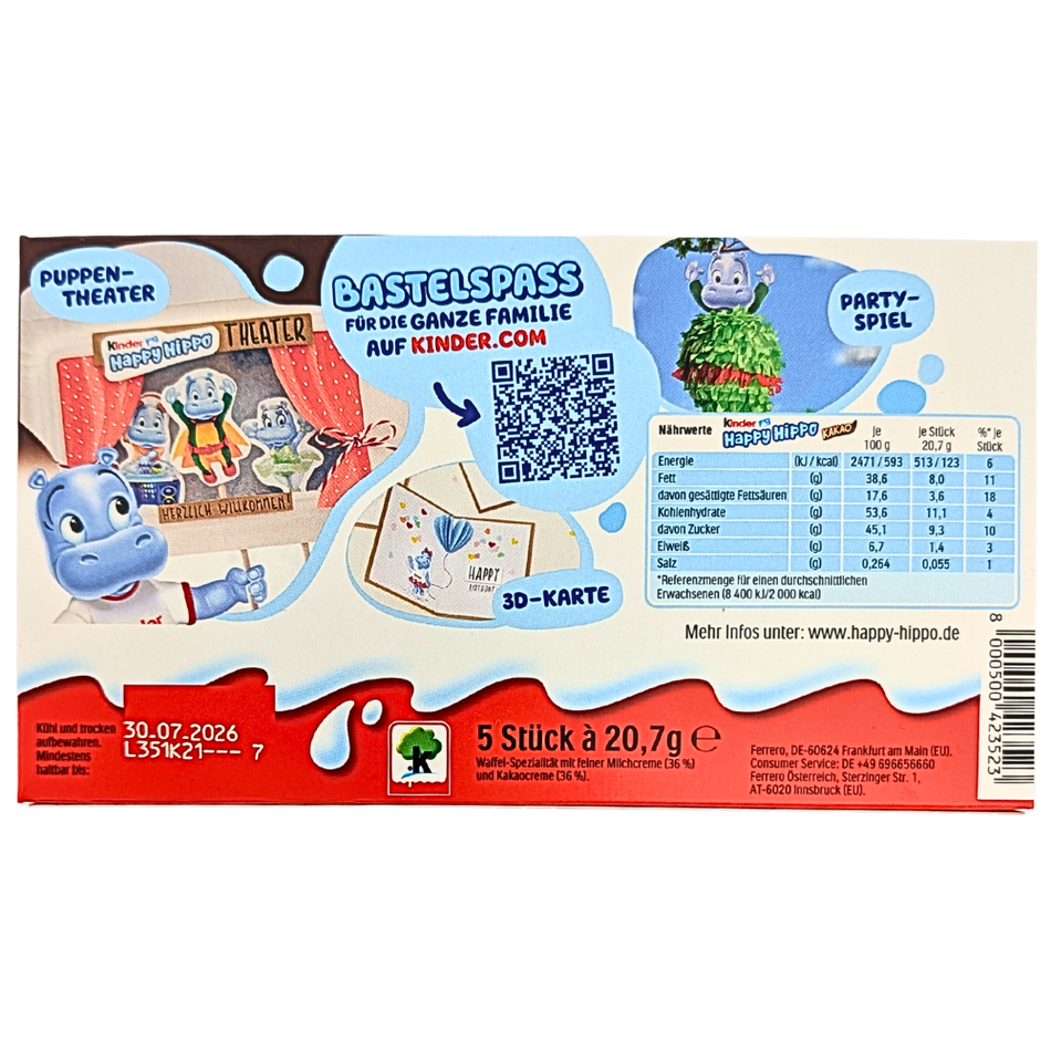 Kinder Happy Hippo Cocoa Cream 5 Pack (Germany) - 105g
