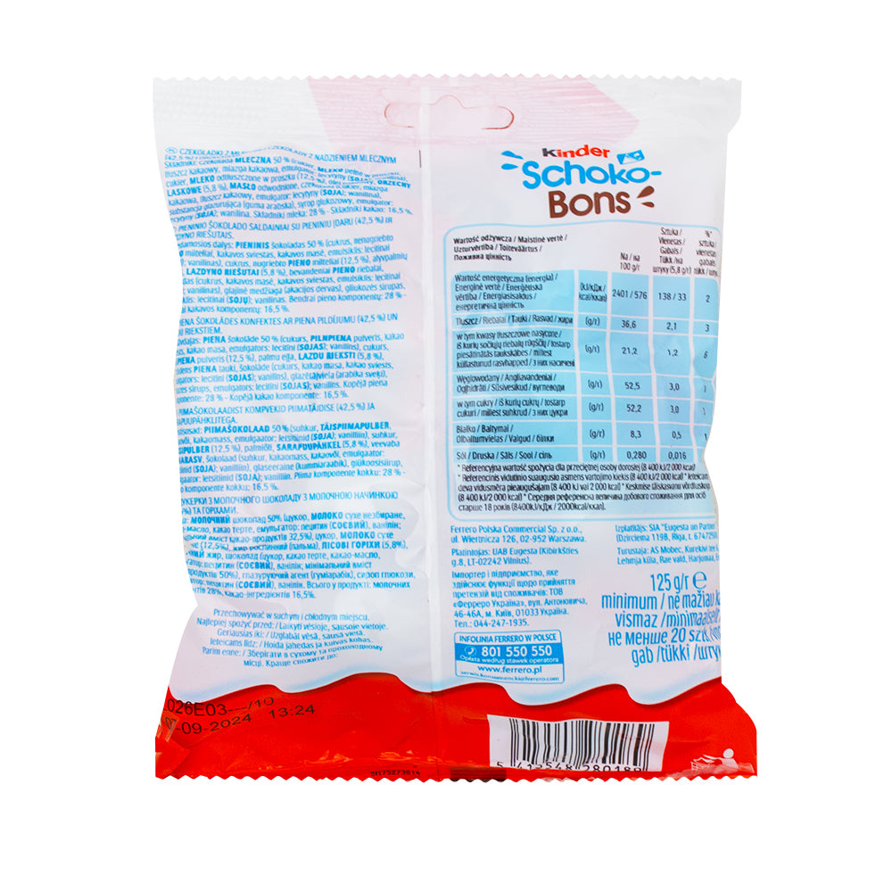 Kinder Schoko Bons - 125g  Nutrition Facts Ingredients