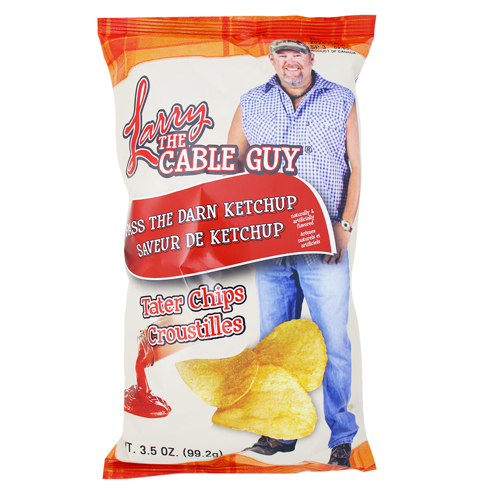 Larry The Cable Guy Tater Chips Pass The Darn Ketchup - 3.5oz - Larry The Cable Guy Tater Chips - Pass The Darn Ketchup - Tangy flavour - Potato chips - Crunchy sensation - Premium potatoes - Snack time favourite - Flavourful experience - Finger-lickin' good - Party snack