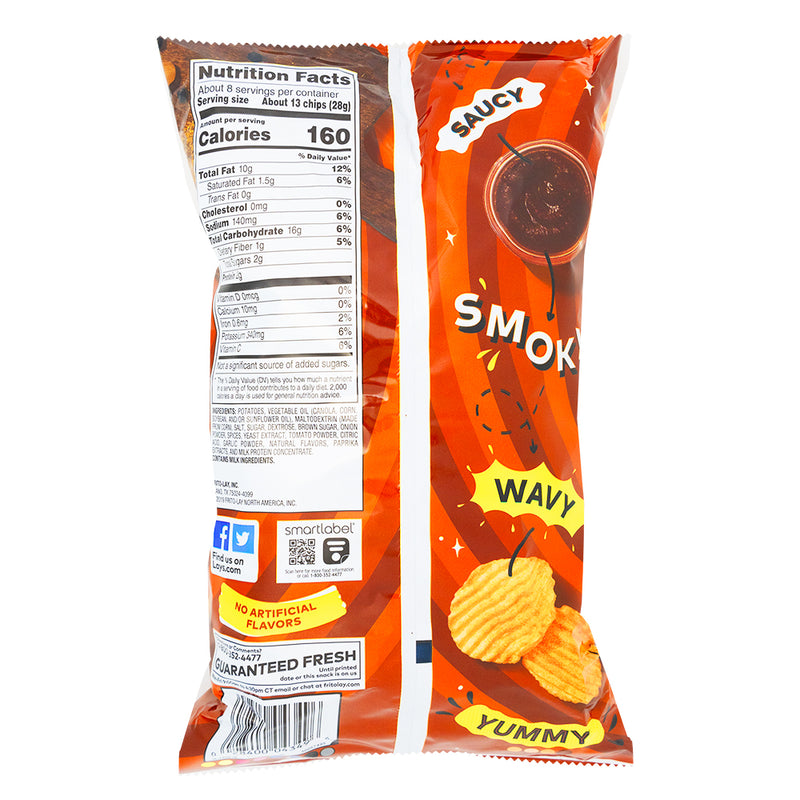 Lay's Wavy Hickory BBQ - 212.6g  Nutrition Facts Ingredients - Lays - Lay’s - Lays Chips - Lay’s Chips - Potato Chips - Chips - Lays Potato Chips - BBQ Chips - Hickory BBQ Chips