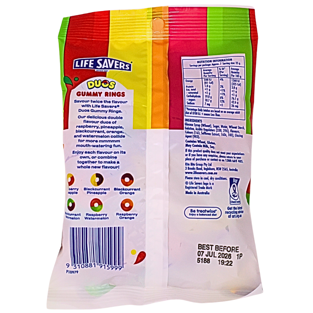 Lifesavers Duos Gummy Rings (Aus) - 170g