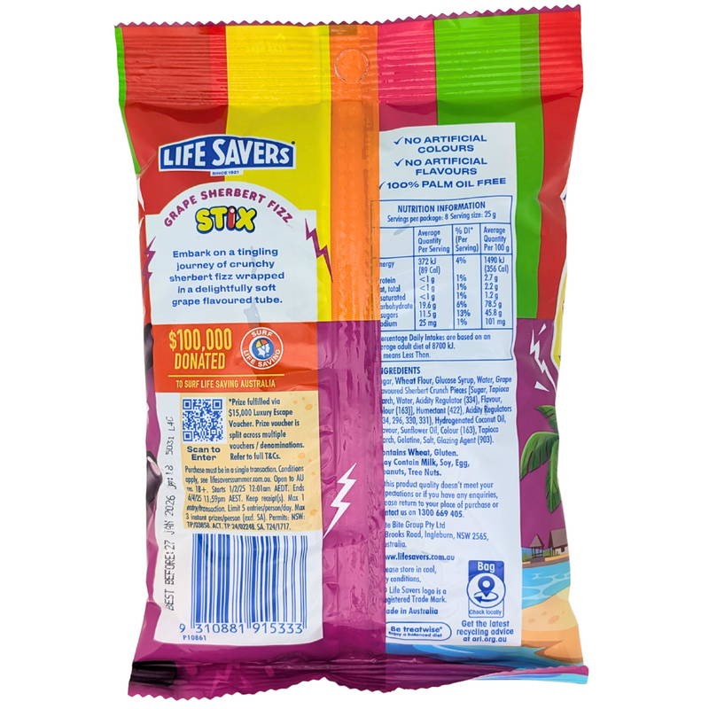 Lifesavers Stix Grape Sherbert Fizz (Australia) - 200g
