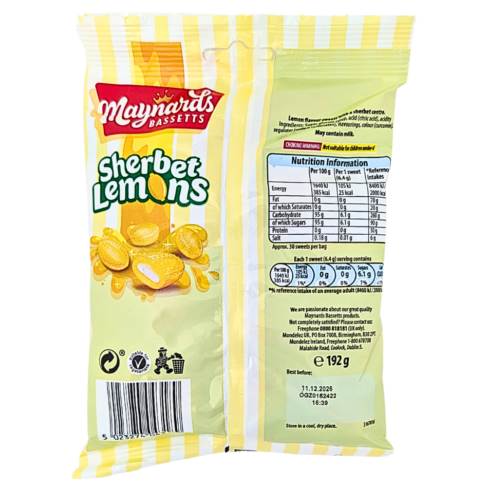 Maynards Bassetts Sherbet Lemons - 192g (UK)