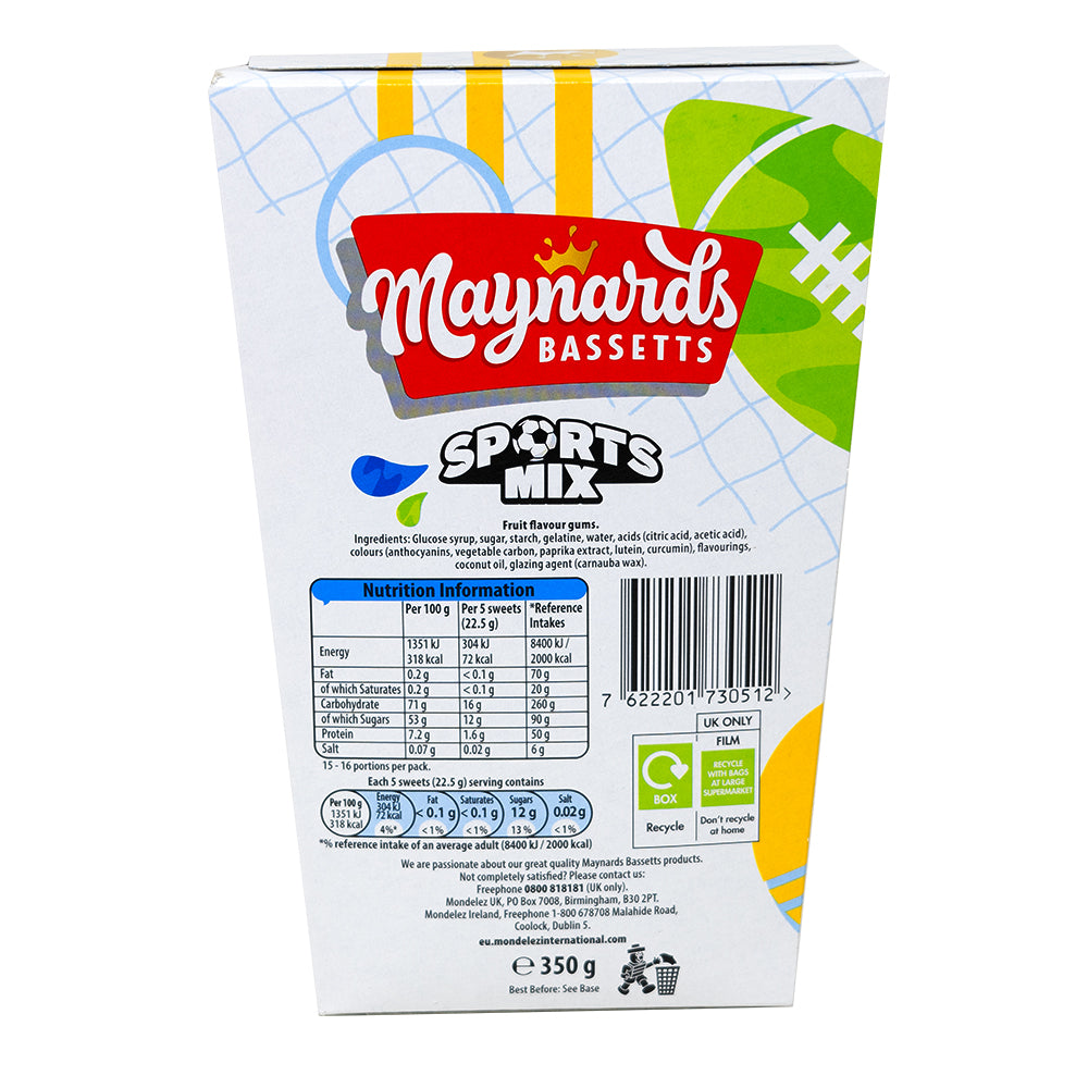 Maynards Bassetts Sports Mix Gift Box - 350g  Nutrition Facts Ingredients
