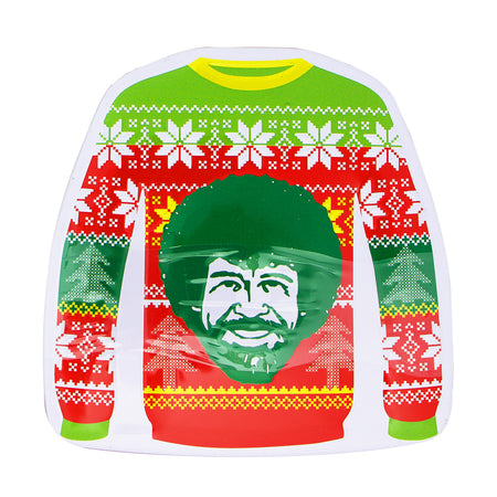 Merry Bob Ross Christmas Sweater Tin - Bob Ross Sweater Tin - Christmas Candy Tin - Holiday Sweet Treats - Festive Candy Assortment - Candy Gift for Art Lovers - Bob Ross Inspired Sweets - Unique Christmas Gift - Sweater-Shaped Candy Tin - Bob Ross Candy
