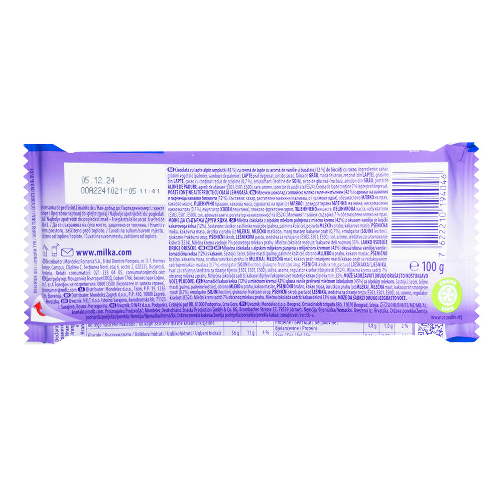 Milka Oreo Chocolate Bars - 100g  Nutrition Facts Ingredients
