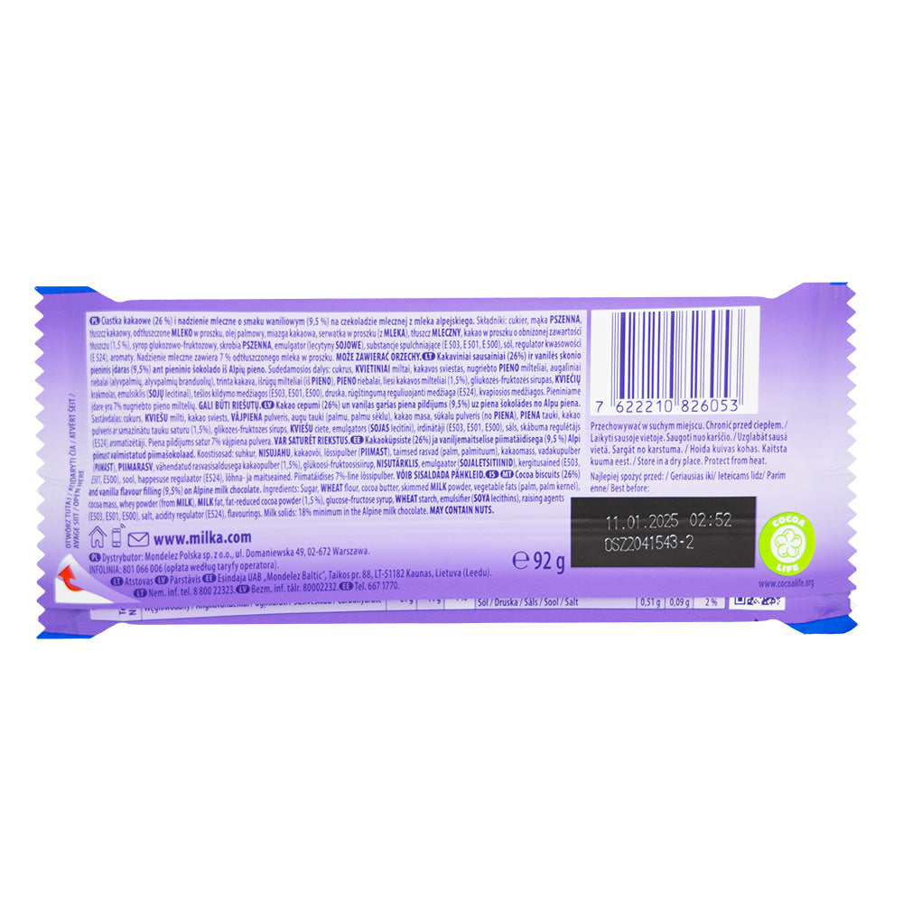 Milka Oreo Sandwich Chocolate Bars - 92g  Nutrition Facts Ingredients
