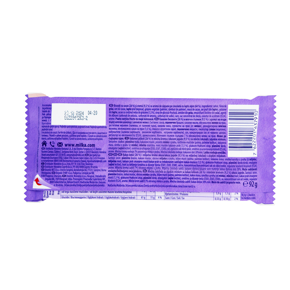 Milka Oreo Strawberry Sandwich - 92g  Nutrition Facts Ingredients