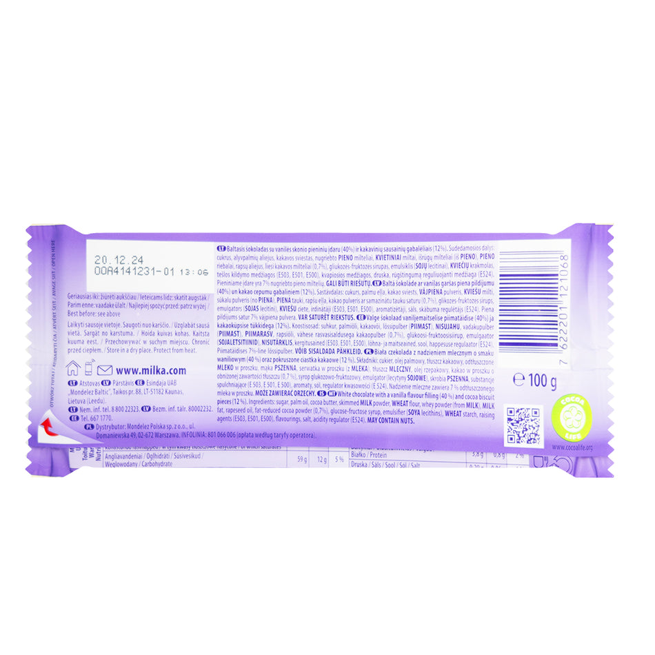 Milka Oreo White Chocolate Bar - 100g  Nutrition Facts Ingredients