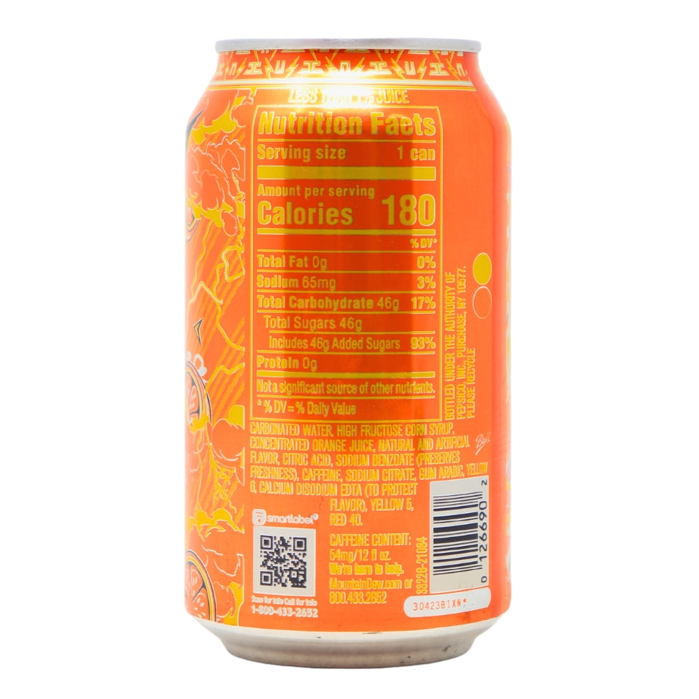 Mountain Dew Livewire ORange - 355mL Nutrition Facts Ingredients - Soda Drink - Mountain Dew - Mountain Dew Livewire Orange - Mountain Dew Soda - Mountain Dew Livewire