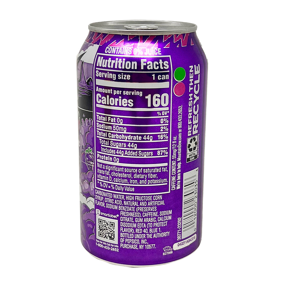 Mountain Dew Purple Thunder Soda - 355mL  Nutrition Facts Ingredients - Mountain Dew - Mountain Dew Soda - Mountain Dew Drink