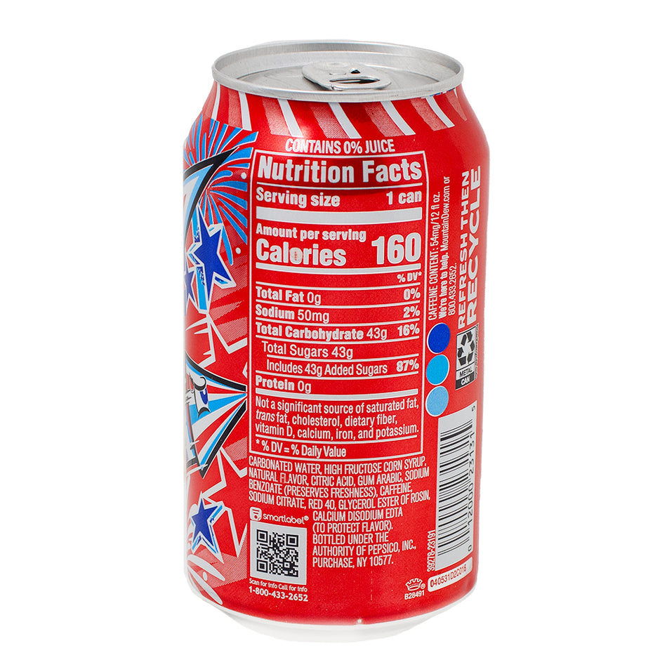 Mountain Dew Star Spangled Splash - 355mL  Nutrition Facts Ingredients - Mountain Dew Star Spangled Splash - Mountain Dew - Mountain Dew Soda - Mountain Dew Drink