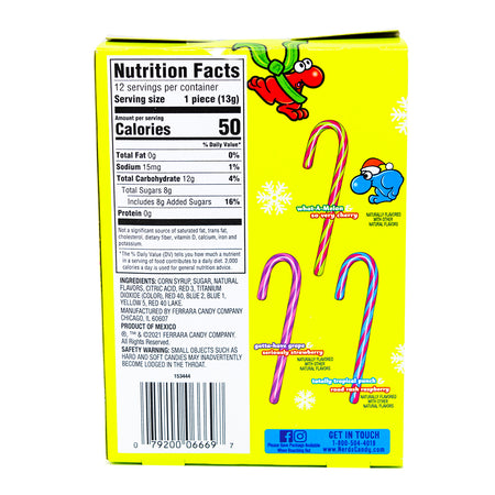 Nerds Candy Canes - 12 CT  Nutrition Facts Ingredients
